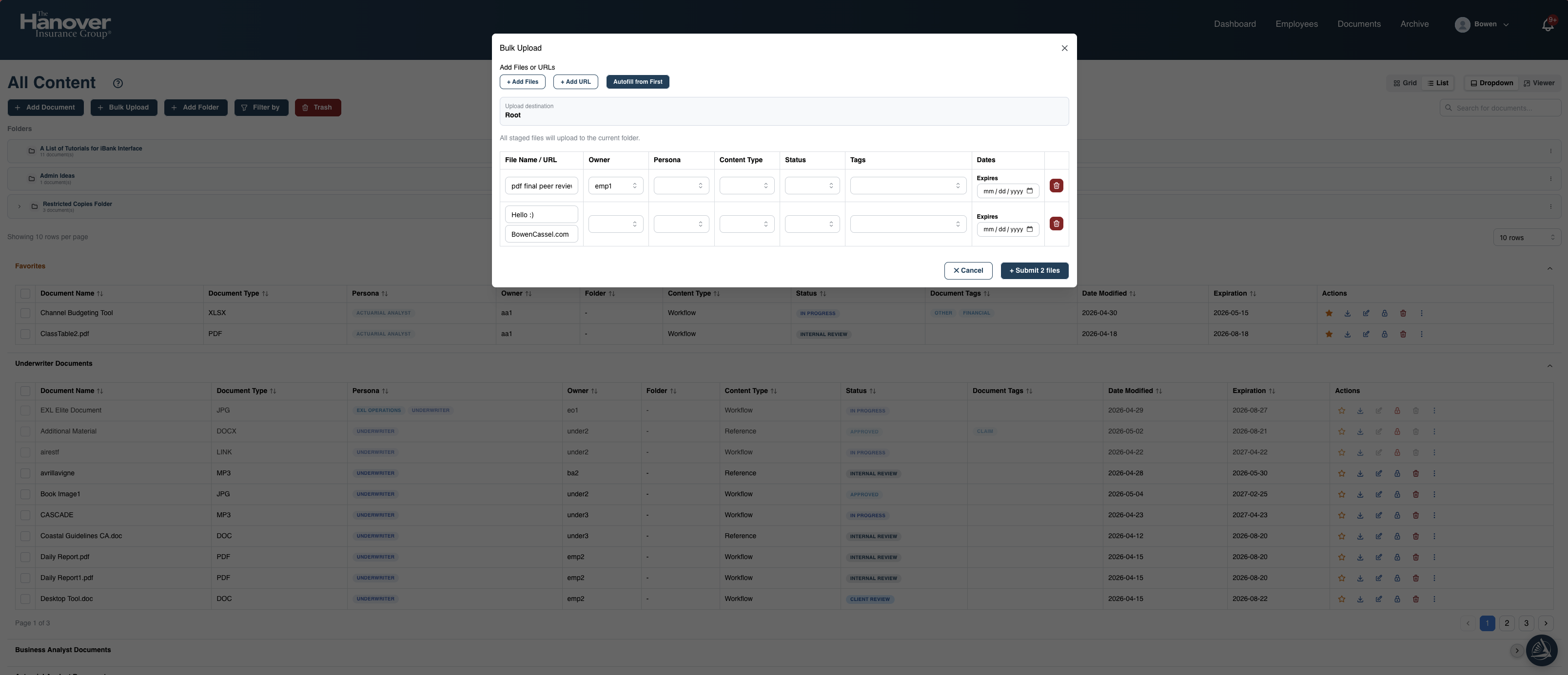 Bulk upload interface